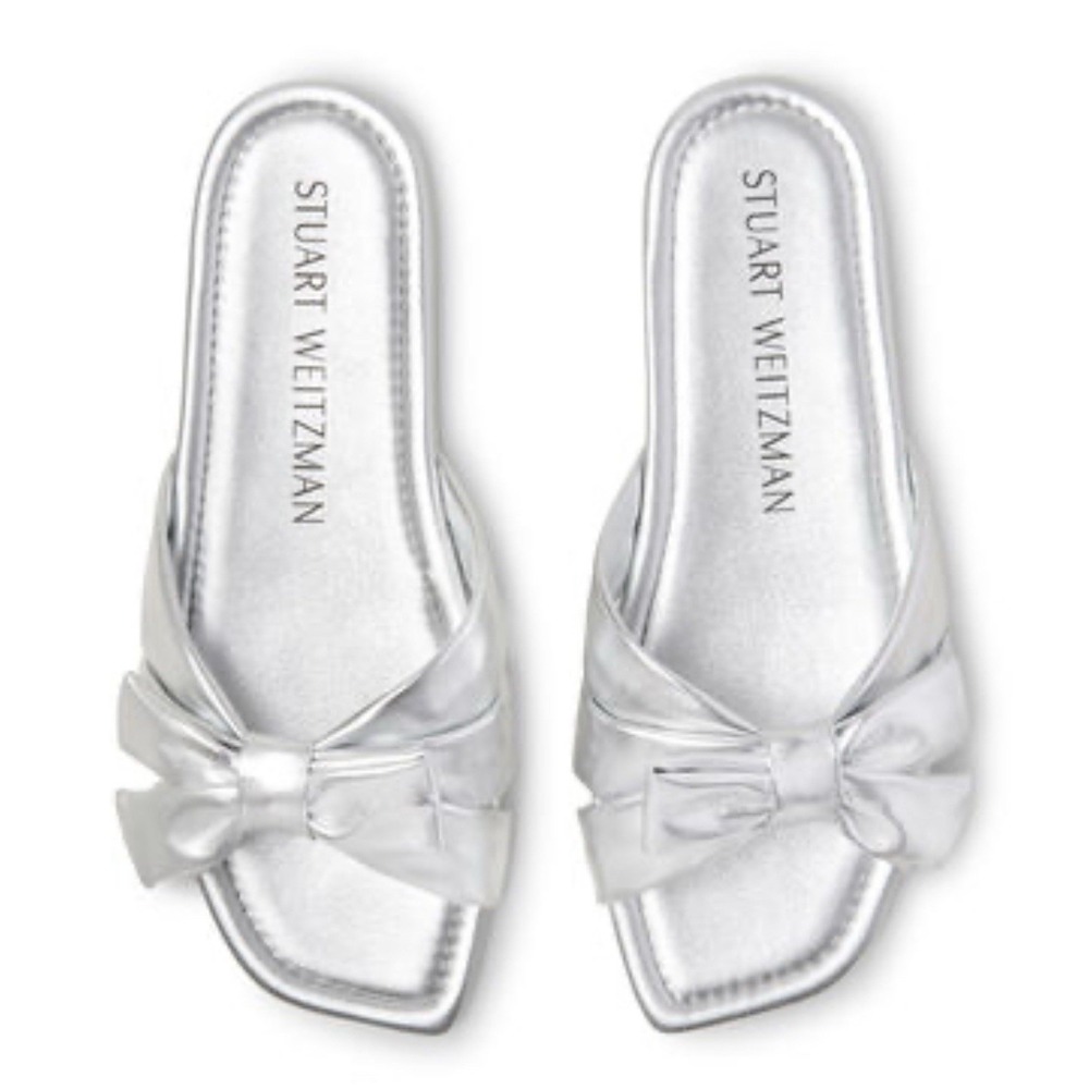 Stuart Weitzman Silver Bow Sandals - image 1
